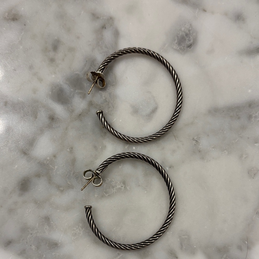 David Yurman Silver Twisted Hoop Earrings